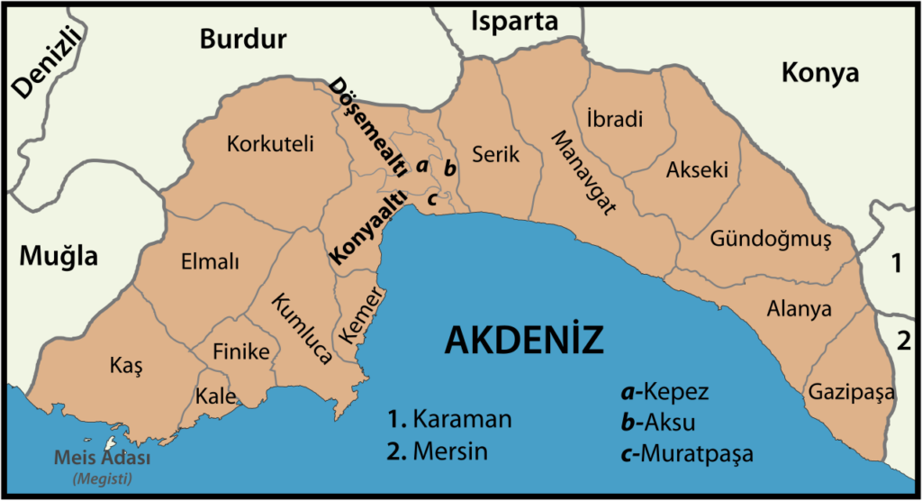 Antalya districts map — Antalya districts list
