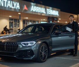 Professional driver waiting at Antalya Airport arrivals terminal with passenger name sign - Book My Taxi Antalya